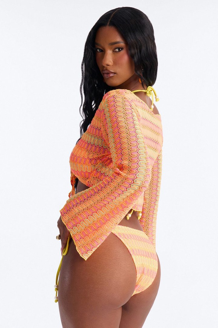 Euro Summer 3 Piece Triangle Bikini & Cover Up Tie Top Sunsuit - Orange/combo