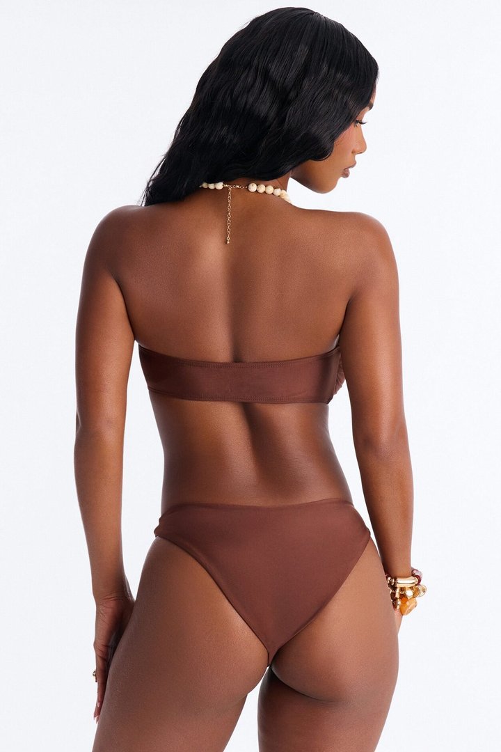 Mia 3 Piece Bandeau Bikini & Cover Up Mini Skirt Sunsuit - Chocolate
