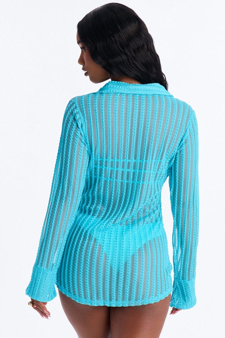 Island Breeze Cover Up Blouse - Turquoise
