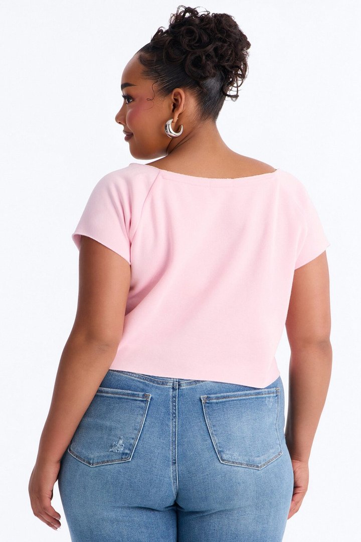 Not Your Average Ex Off Shoulder Washed Cropped Tee - Light Pink