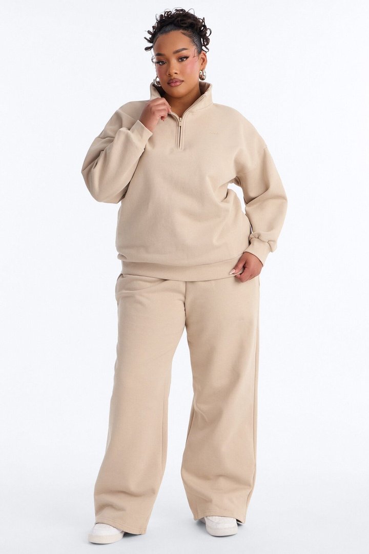 Libby Quarter Zip Fleece Sweatshirt - Taupe