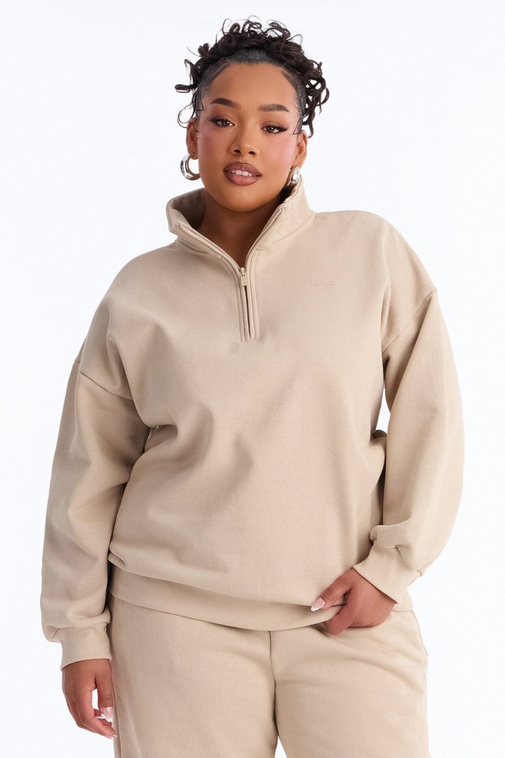 Libby Quarter Zip Fleece Sweatshirt - Taupe