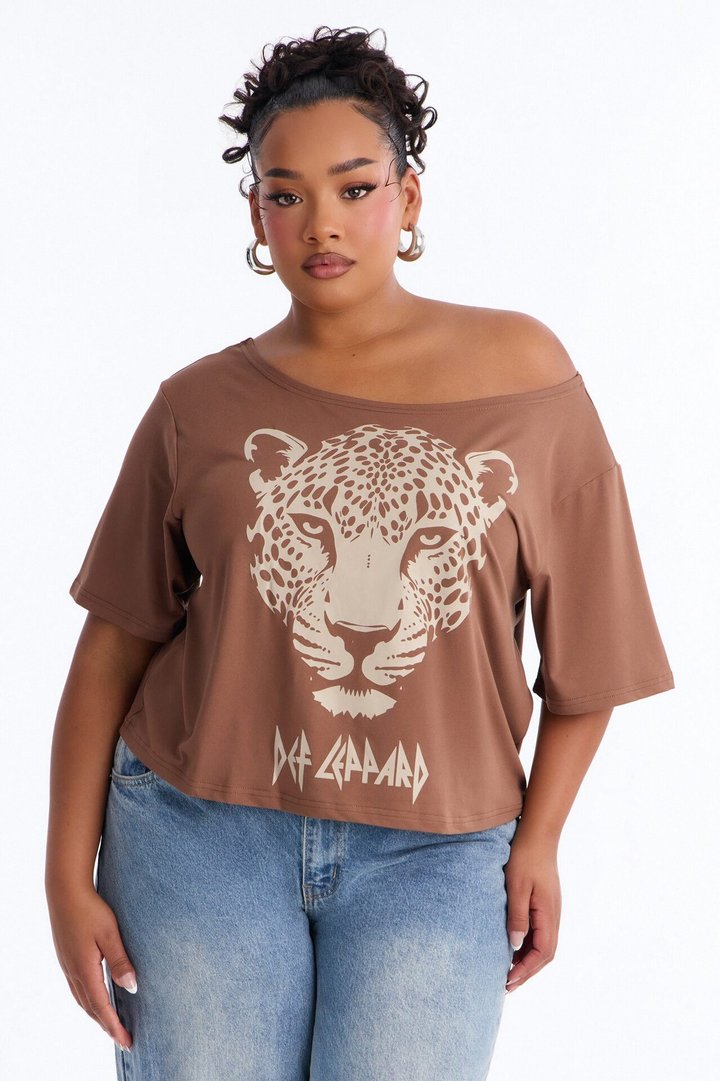Def Leppard Lounge Off Shoulder Tee - Brown