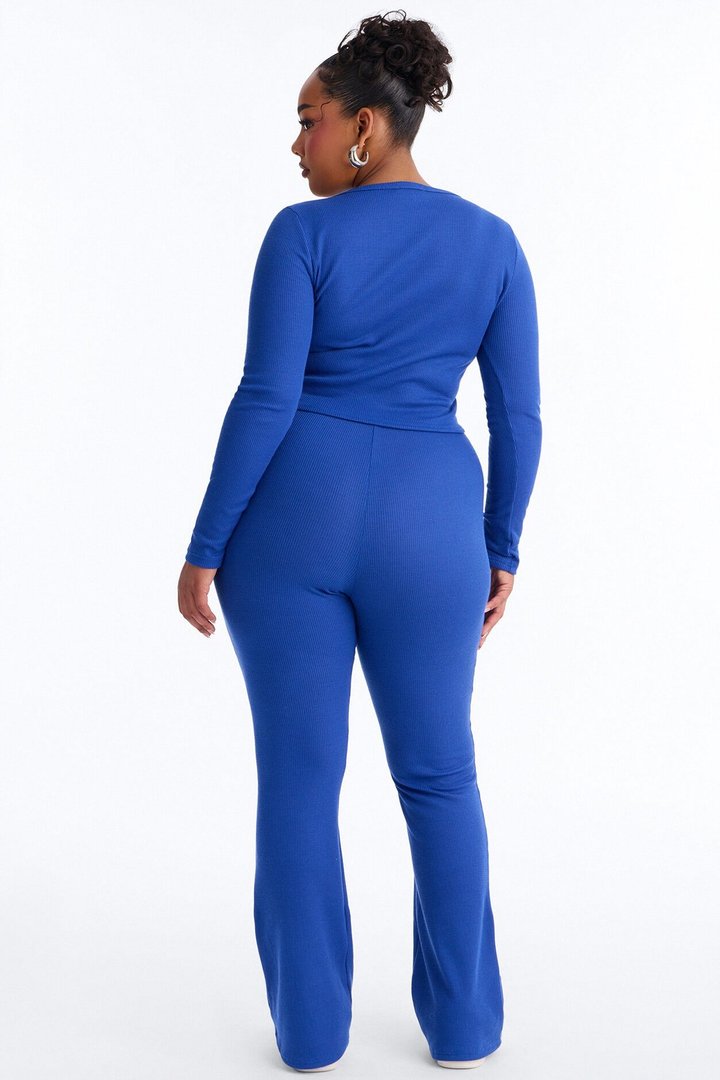 Marissa Long Sleeve Waffle Pant Set - Blue