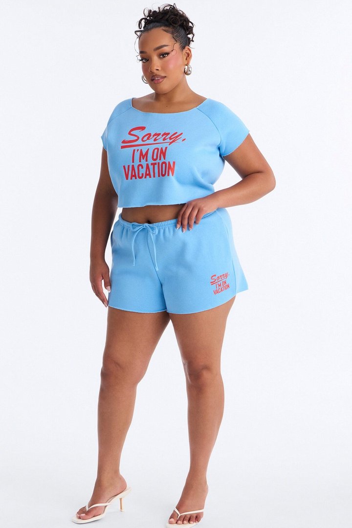 Sorry Vacation Washed Short - Blue