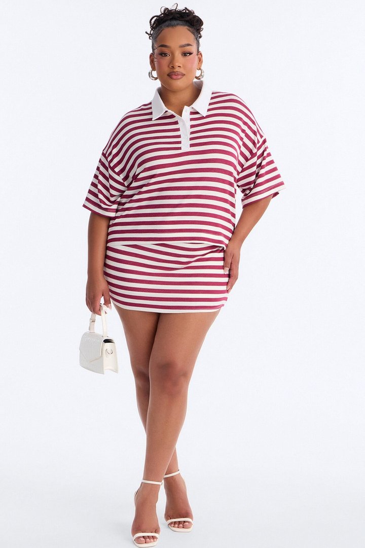 Steph Striped Skirt Set - Wine/combo
