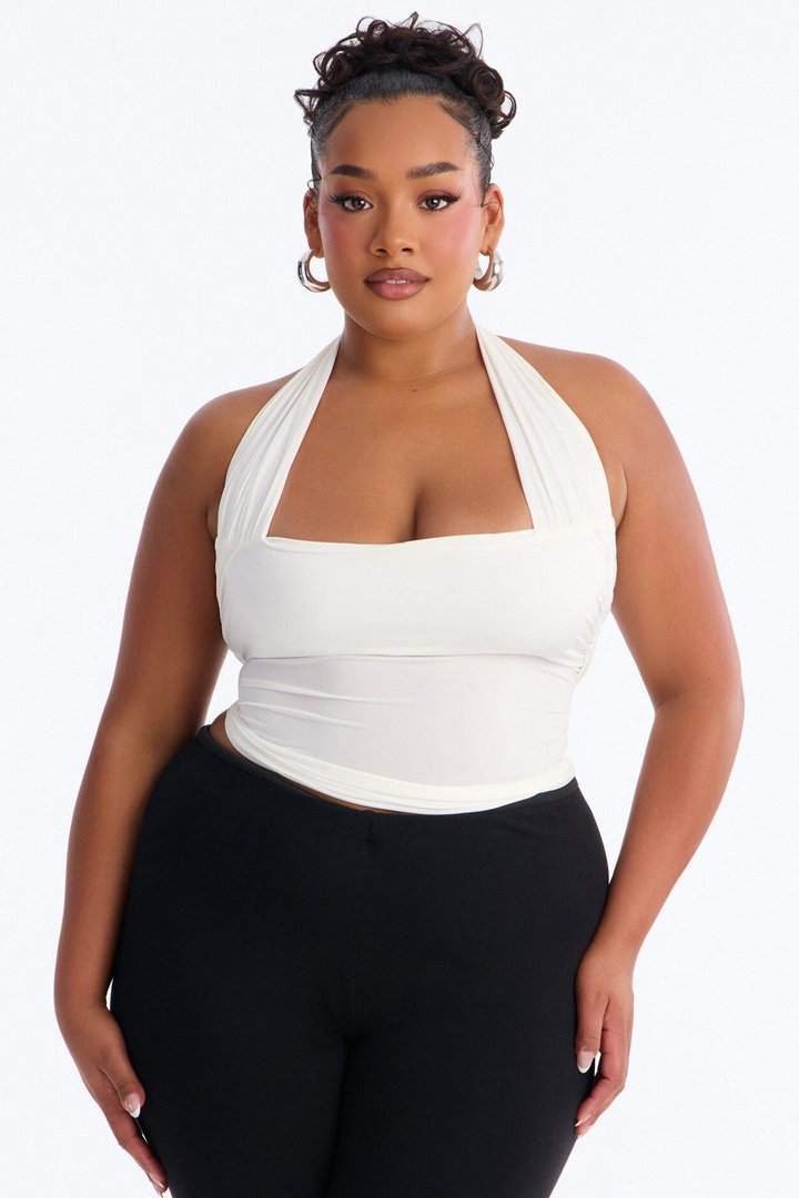 Don't Overthink Ruched Halter Top - White