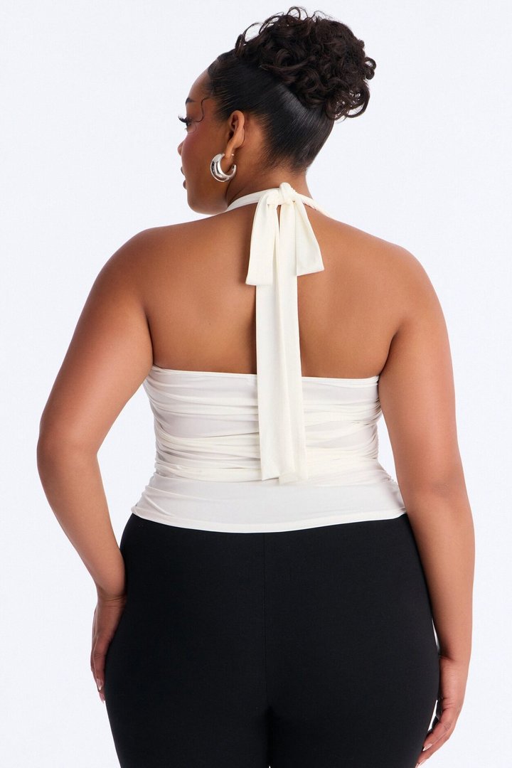 Don't Overthink Ruched Halter Top - White