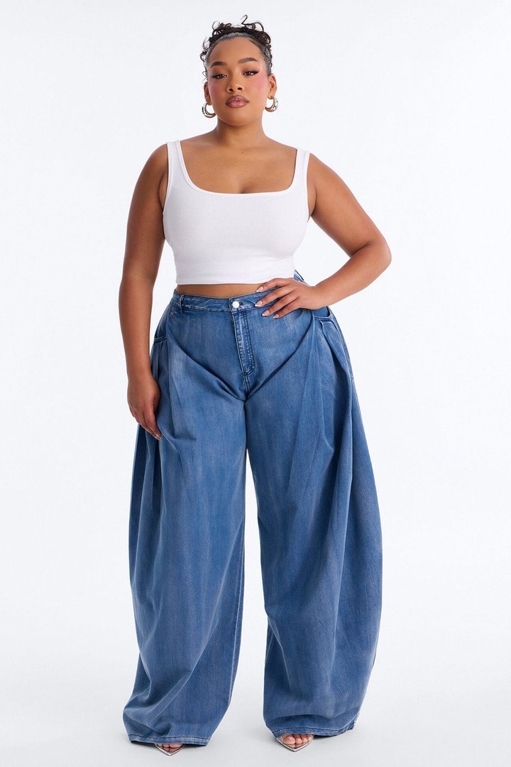 Blair Barrel Leg Pleated Pant - Medium Wash