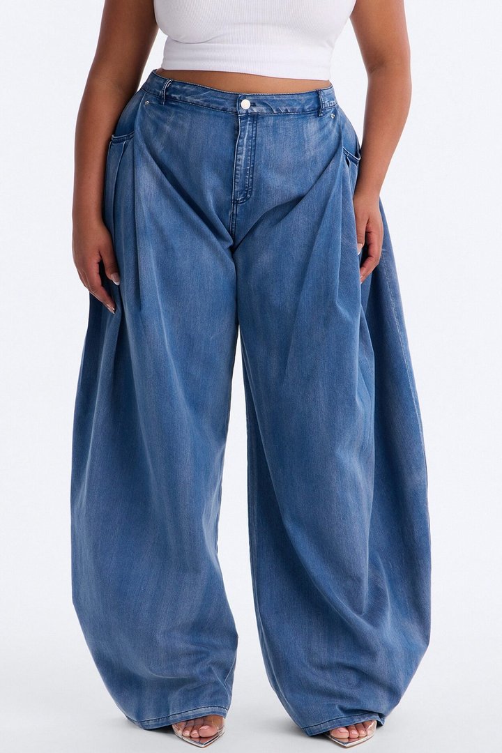Blair Barrel Leg Pleated Pant - Medium Wash