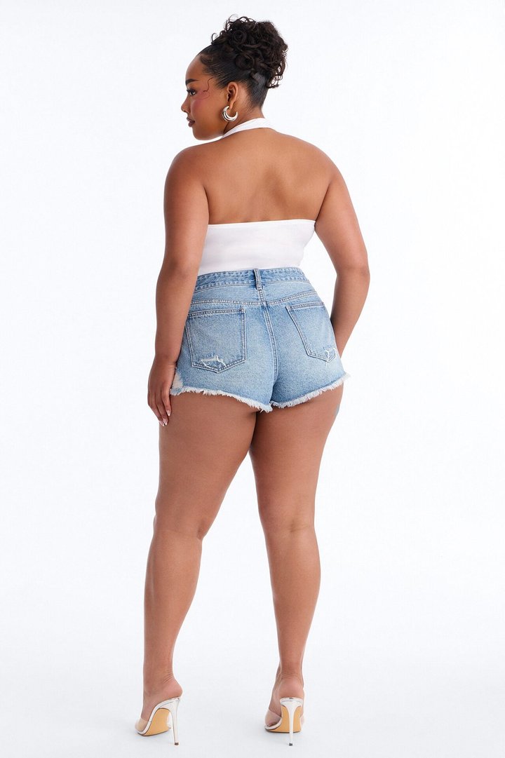 Bring The Heat Ripped Cut Off Denim Shorts - Medium Wash