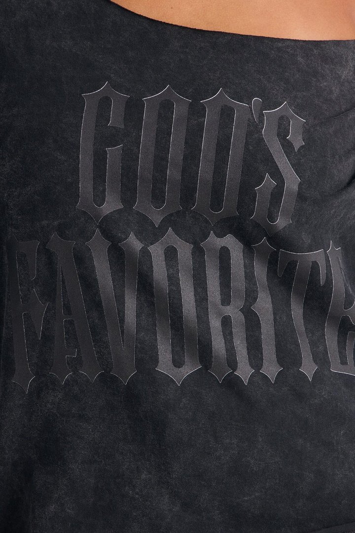 God's Favorite Washed Off Shoulder Tee - Charcoal