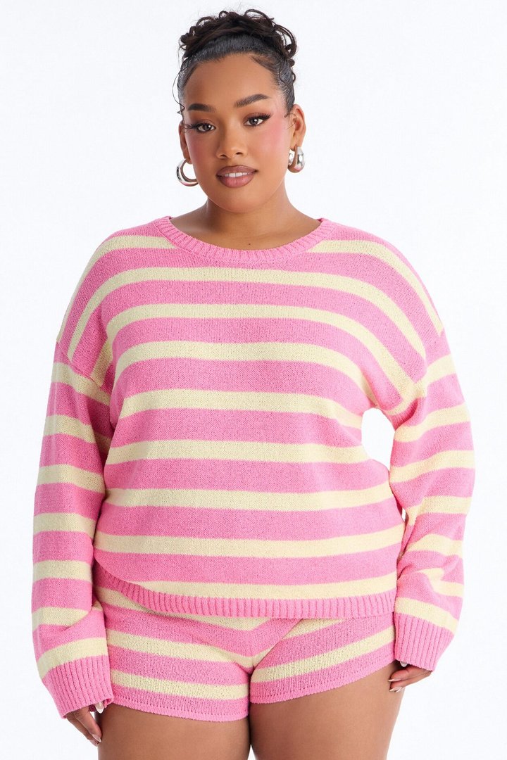 Emely Striped Crochet Short Set - Pink/combo