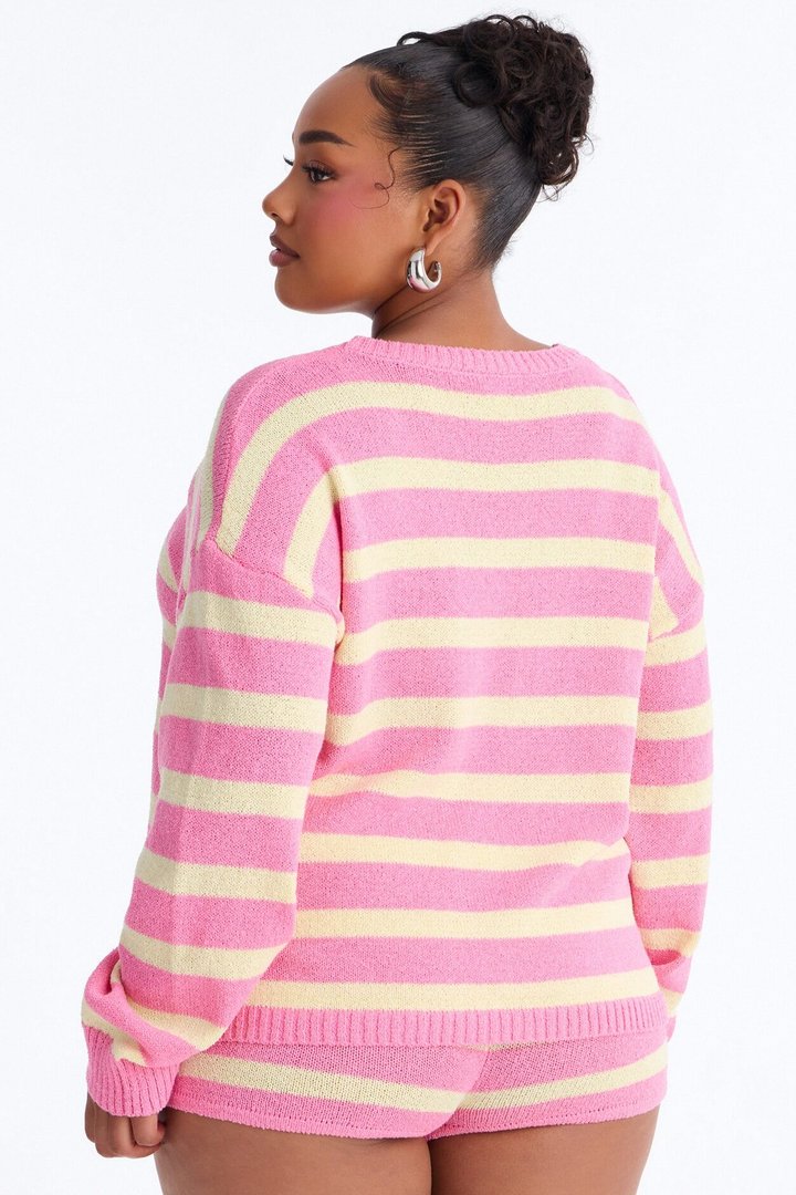 Emely Striped Crochet Short Set - Pink/combo
