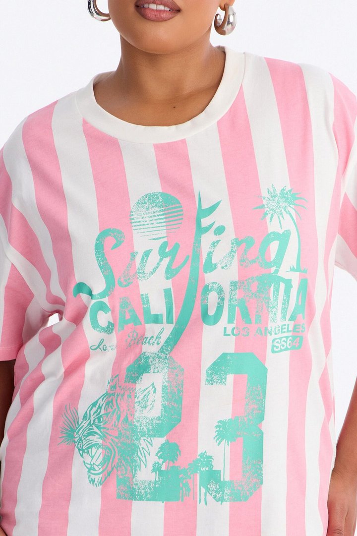 Surfing In California Stripe T Shirt - Pink/combo