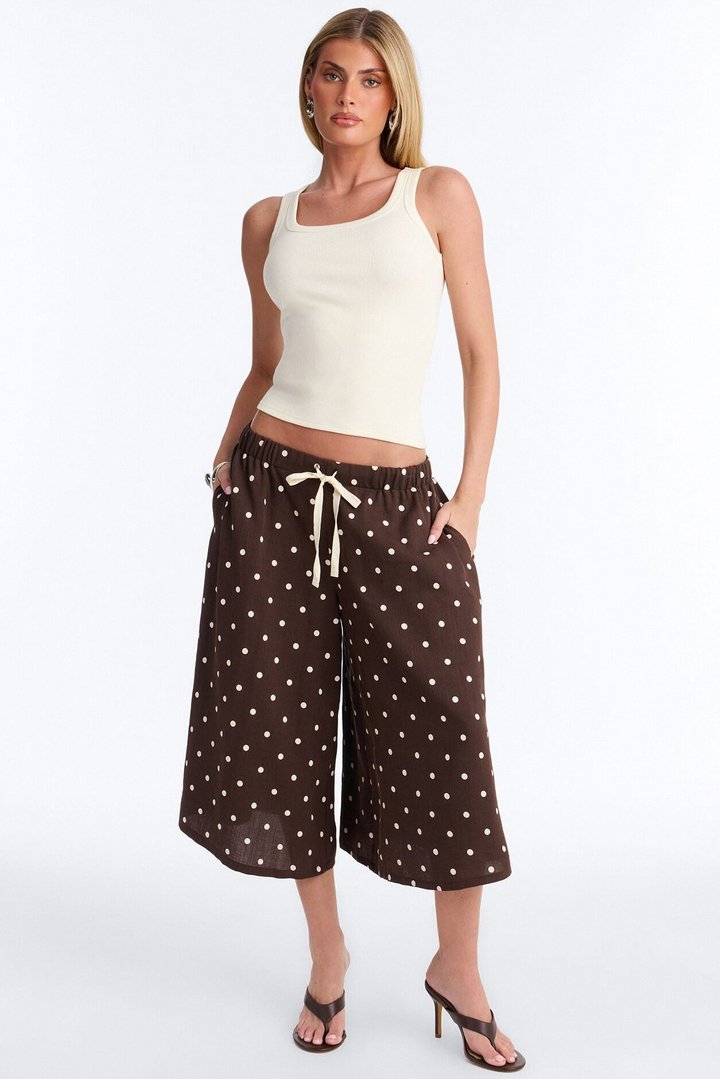 Lizzie Wide Leg Low Rise Drawstring Culotte - Chocolate