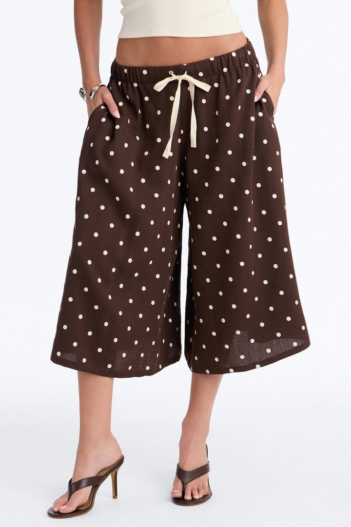 Lizzie Wide Leg Low Rise Drawstring Culotte - Chocolate