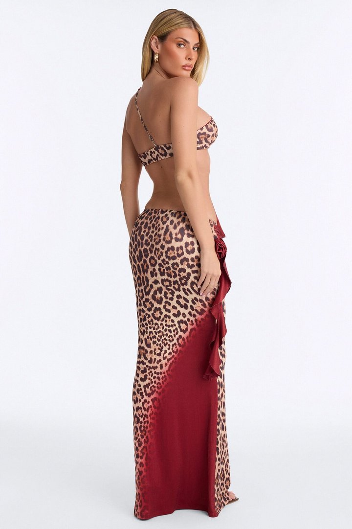 Pure Love Cut Out Mesh Maxi Dress - Red/combo