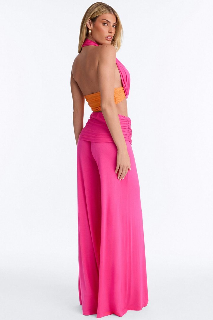 Avery Ruched Waist Pant Set - Hot Pink/combo