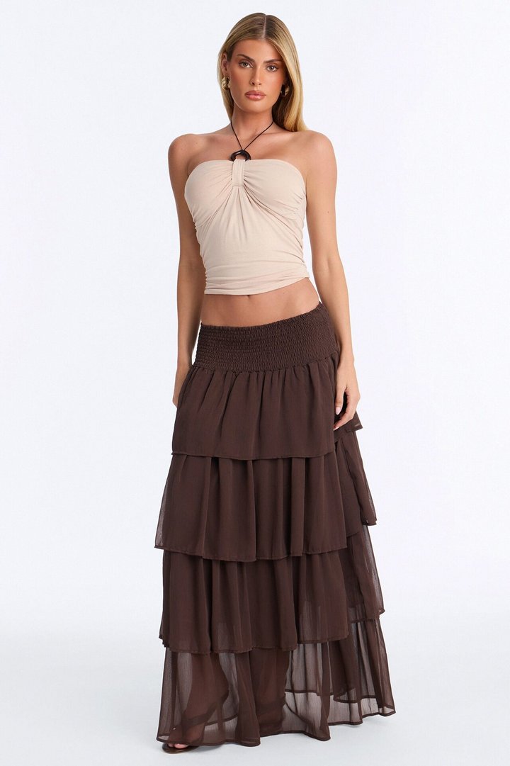 Fiji Trip Hardware Ruched Halter Top - Sand