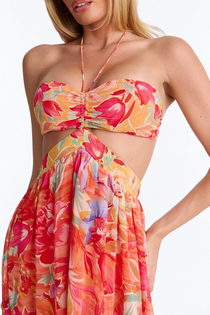 Daydream Darling Chiffon Maxi Dress - Coral/combo