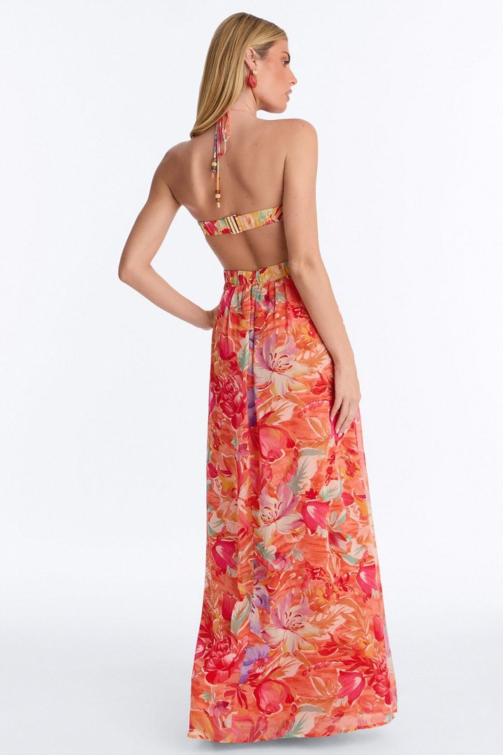 Daydream Darling Chiffon Maxi Dress - Coral/combo
