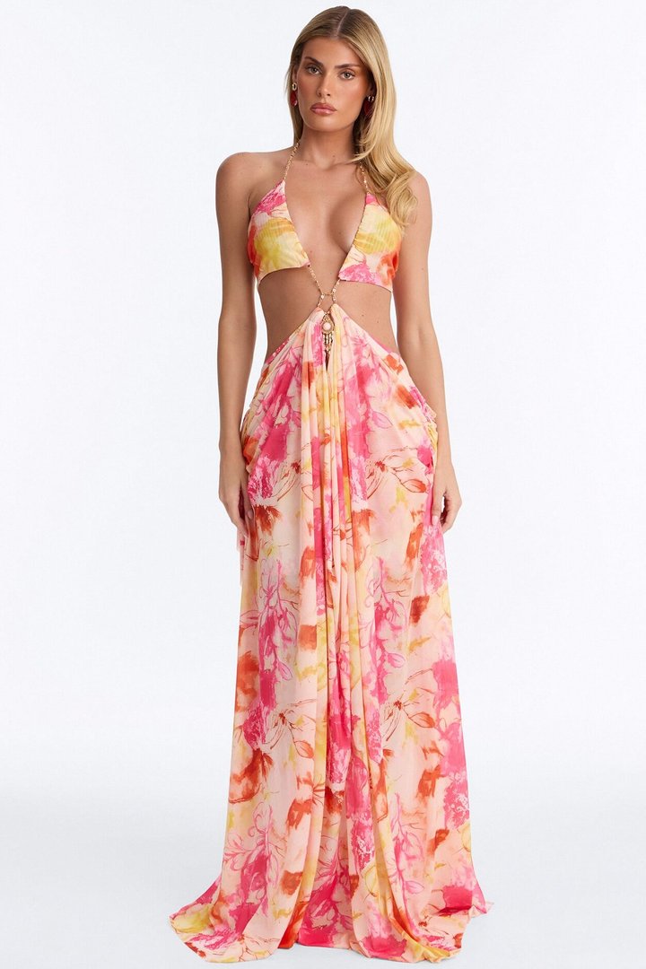 Hard To Ignore Mesh Maxi Dress - Pink/combo
