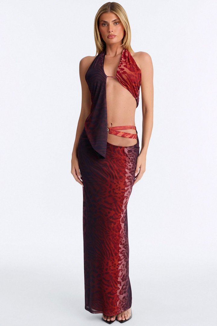 Meet You In Turks Mesh Maxi Dress - Red/combo