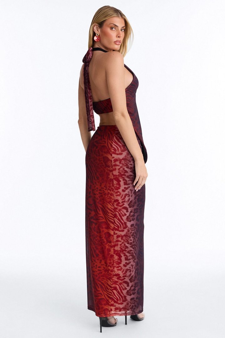 Meet You In Turks Mesh Maxi Dress - Red/combo