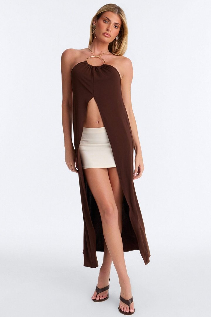 Summer Get Away Long Flyaway Top - Brown