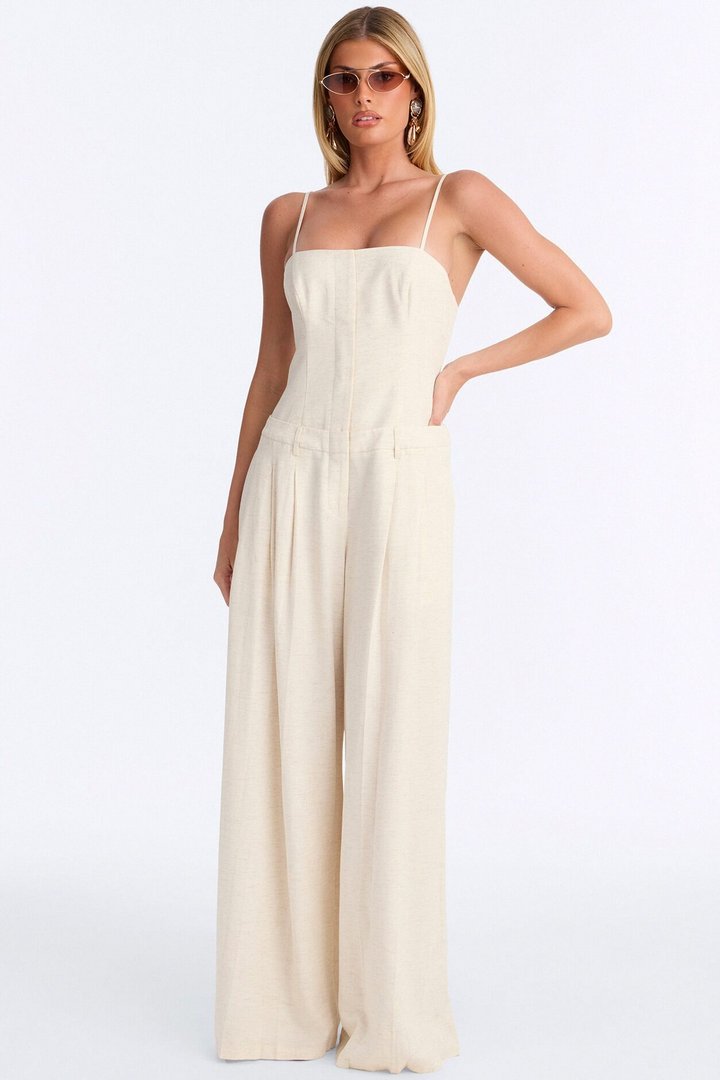 Amara Linen Wide Leg Jumpsuit - Oatmeal