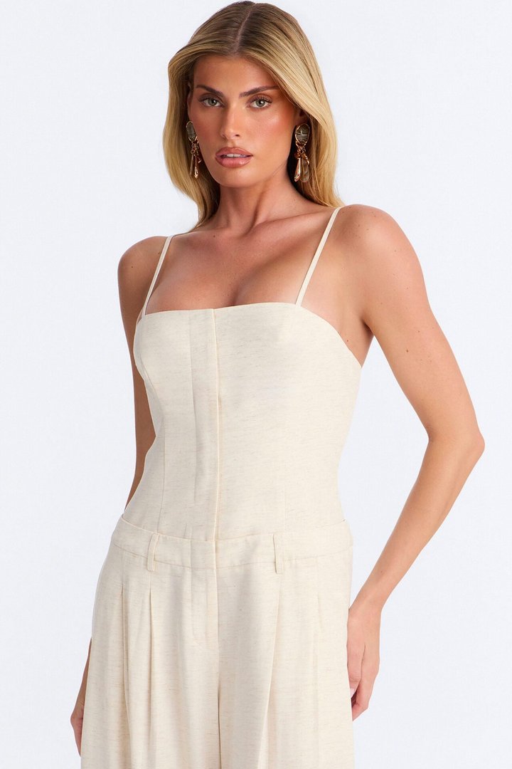 Amara Linen Wide Leg Jumpsuit - Oatmeal