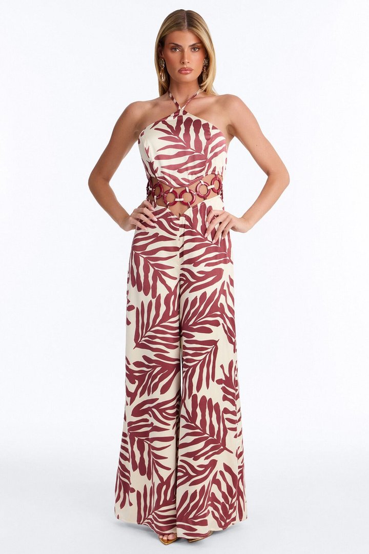 Palm Daydream Cut Out Jumpsuit - Rust
