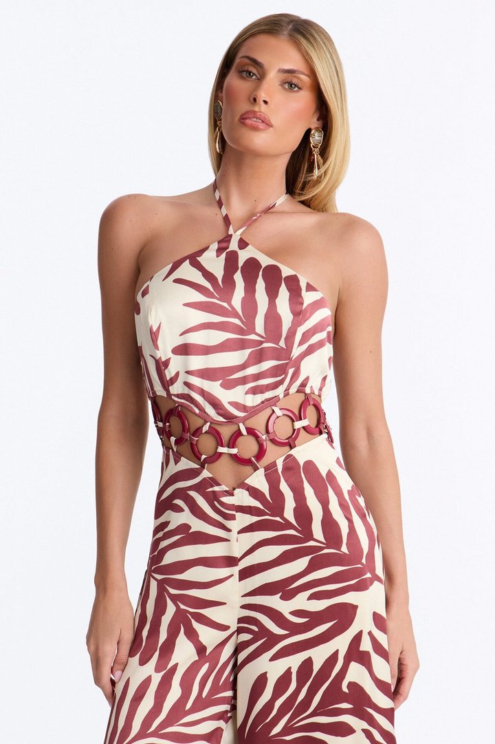 Palm Daydream Cut Out Jumpsuit - Rust