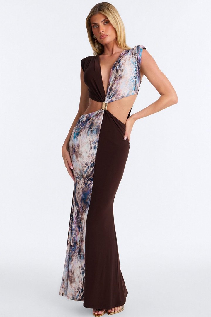 Crushing On Me Abstract Maxi Dress - Brown/combo