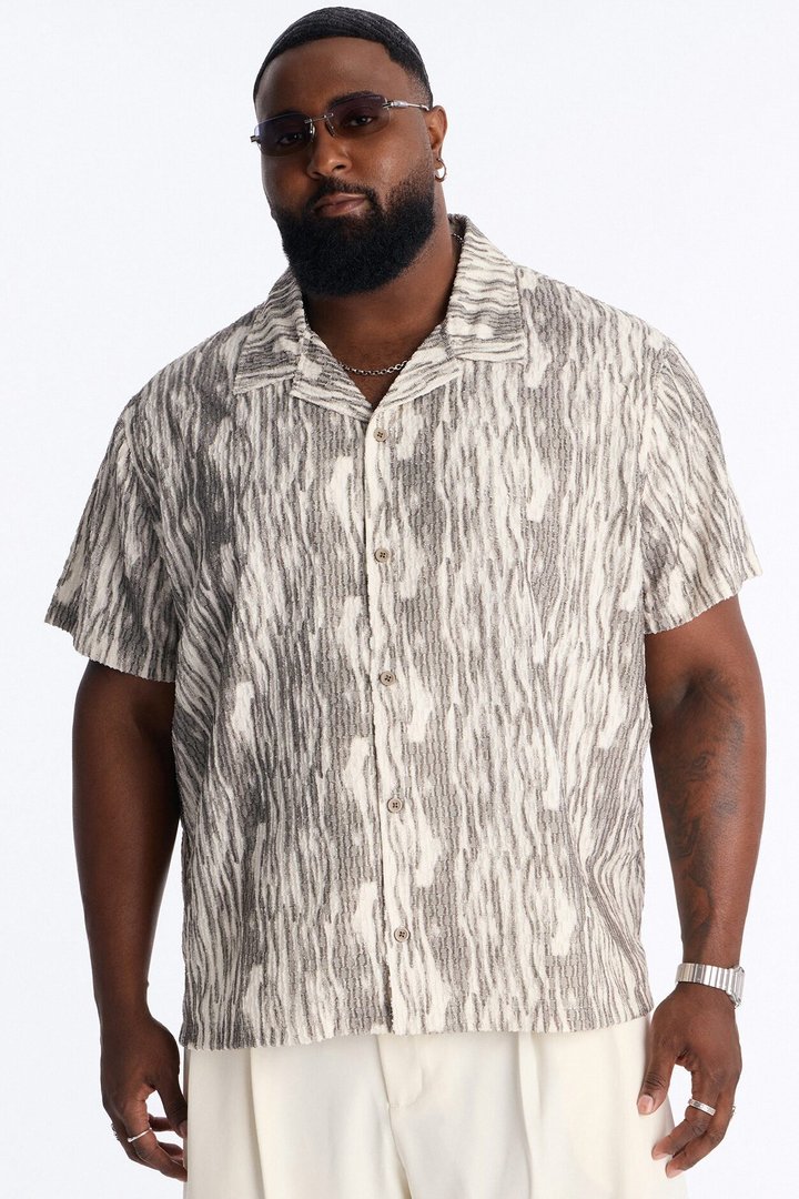 Starry Night Cuban Collar Button Up Shirt - Green/combo