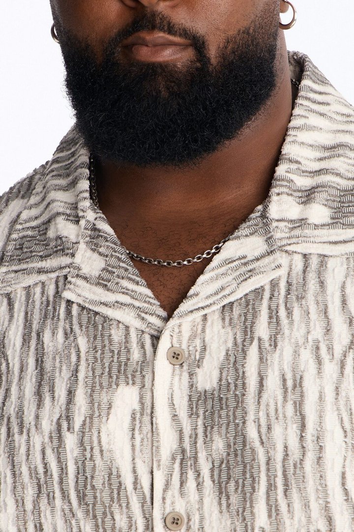 Starry Night Cuban Collar Button Up Shirt - Green/combo