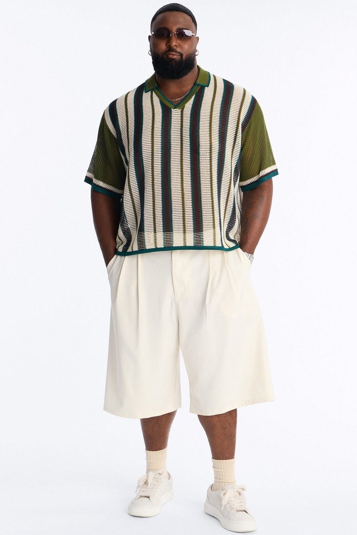 Your Classic Johnny Collar Stripe Polo - Green/combo