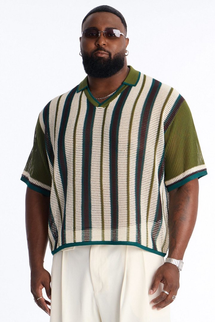 Your Classic Johnny Collar Stripe Polo - Green/combo