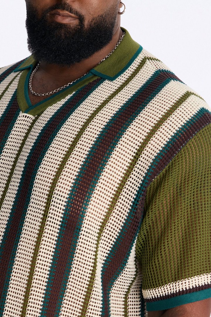 Your Classic Johnny Collar Stripe Polo - Green/combo