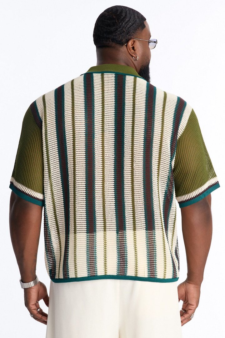 Your Classic Johnny Collar Stripe Polo - Green/combo