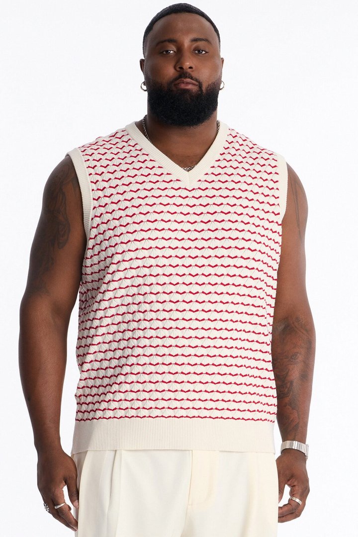 Diamond Textured Knit Tank - Cream/combo
