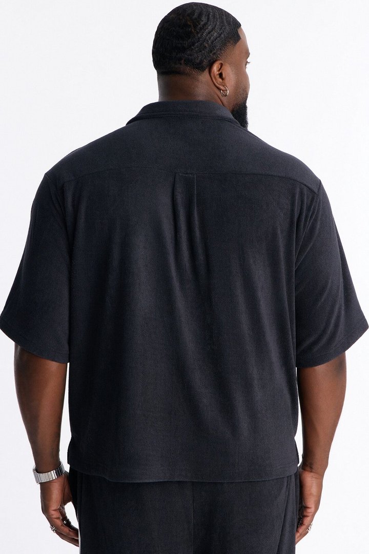 Classic Terry Cloth Button Up Shirt - Black