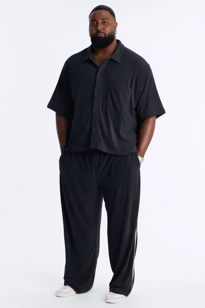Classic Terry Cloth Button Up Shirt - Black