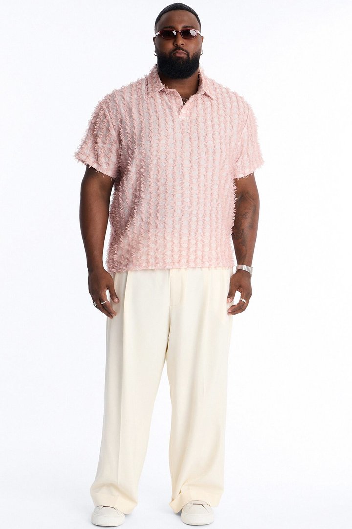 Coral Fringe Johnny Collar Polo - Pink