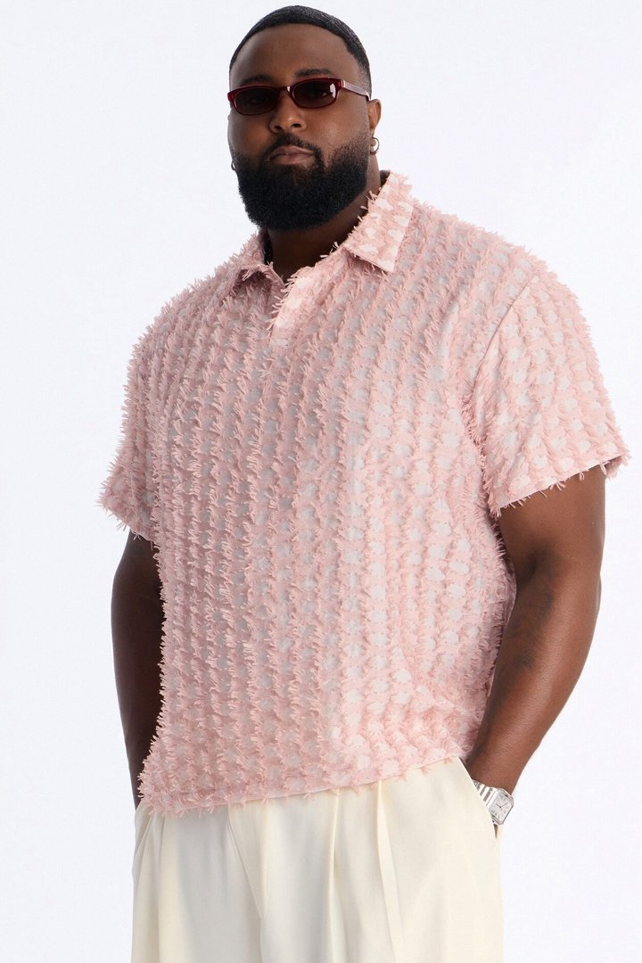 Coral Fringe Johnny Collar Polo - Pink