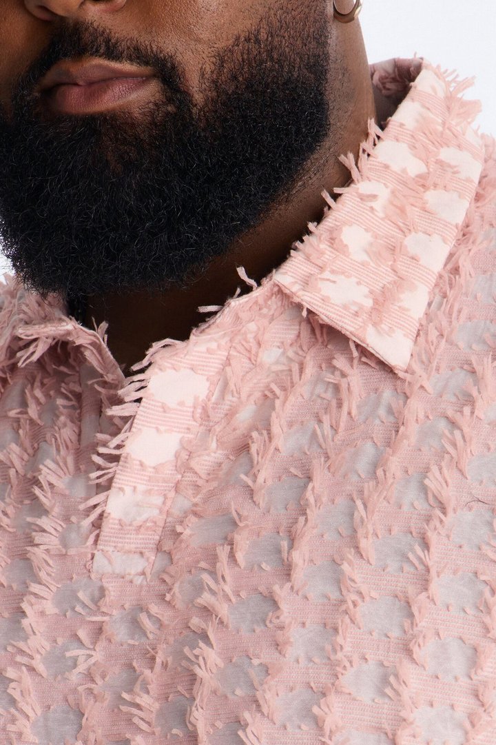 Coral Fringe Johnny Collar Polo - Pink