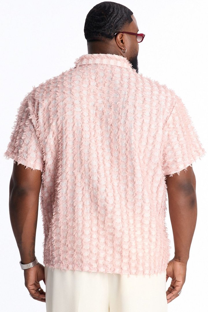 Coral Fringe Johnny Collar Polo - Pink