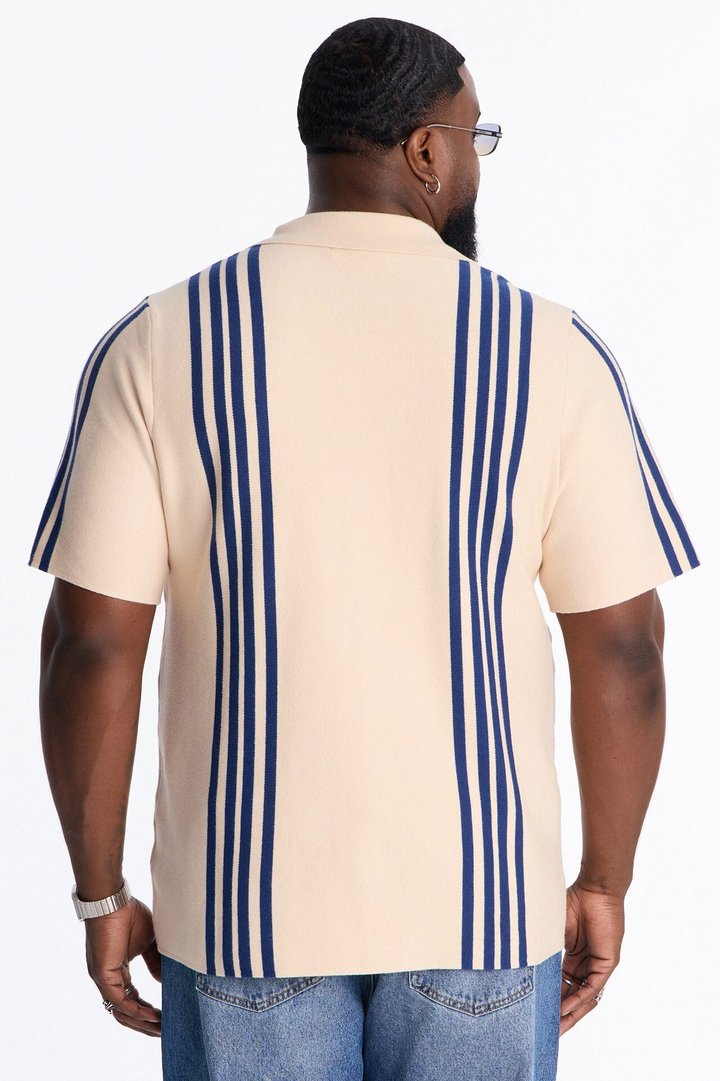 Sunday Jazz Stripe Cuban Collar Button Up Shirt - Cream/combo