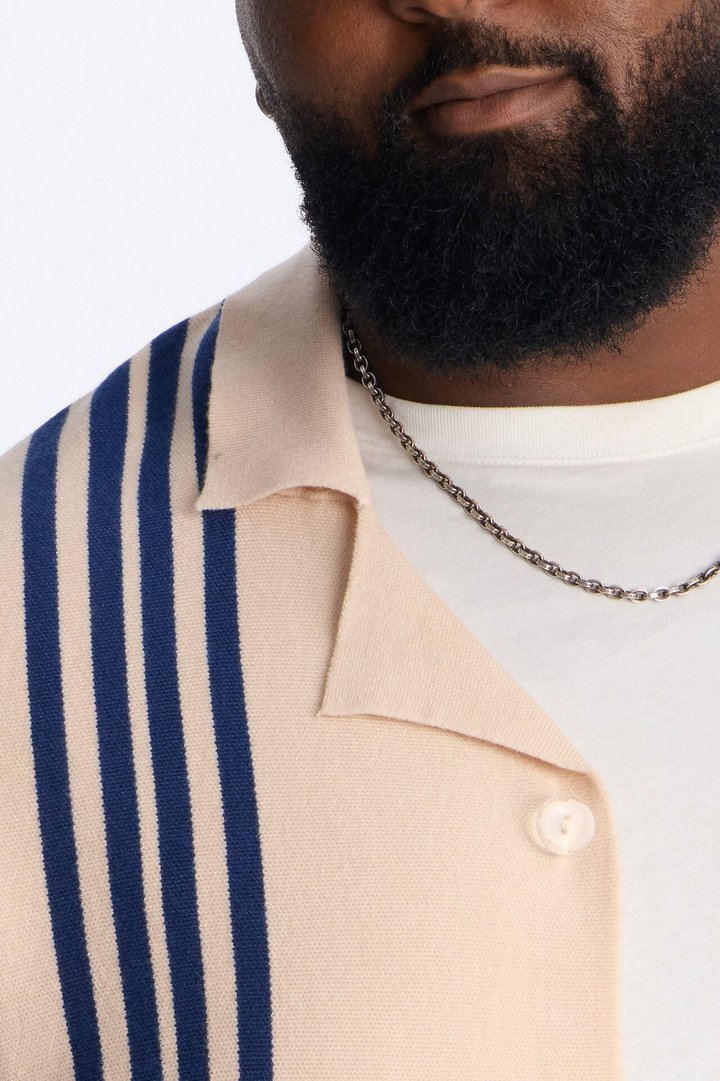 Sunday Jazz Stripe Cuban Collar Button Up Shirt - Cream/combo